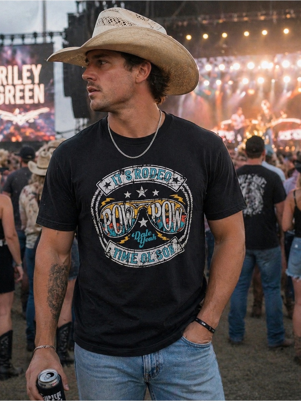 Dale Brisby Rodeo Graphic Tee Men’s Small Black Cowboy Western Rock & Roll Denim